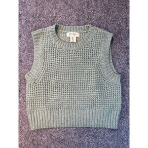 Jessica Simpson Waffle Knit Sweater Vest Cropped L Light Green Preppy Academia